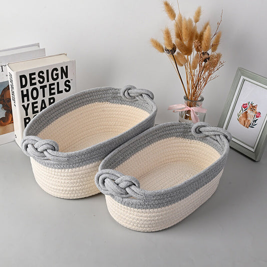 Knotted Handle Woven Cotton Storage Basket  (Set of 2 Sizes)