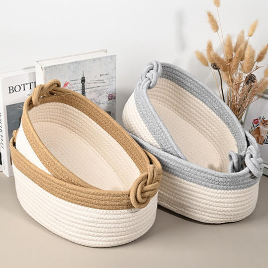 Knotted Handle Woven Cotton Storage Basket  (Set of 2 Sizes)