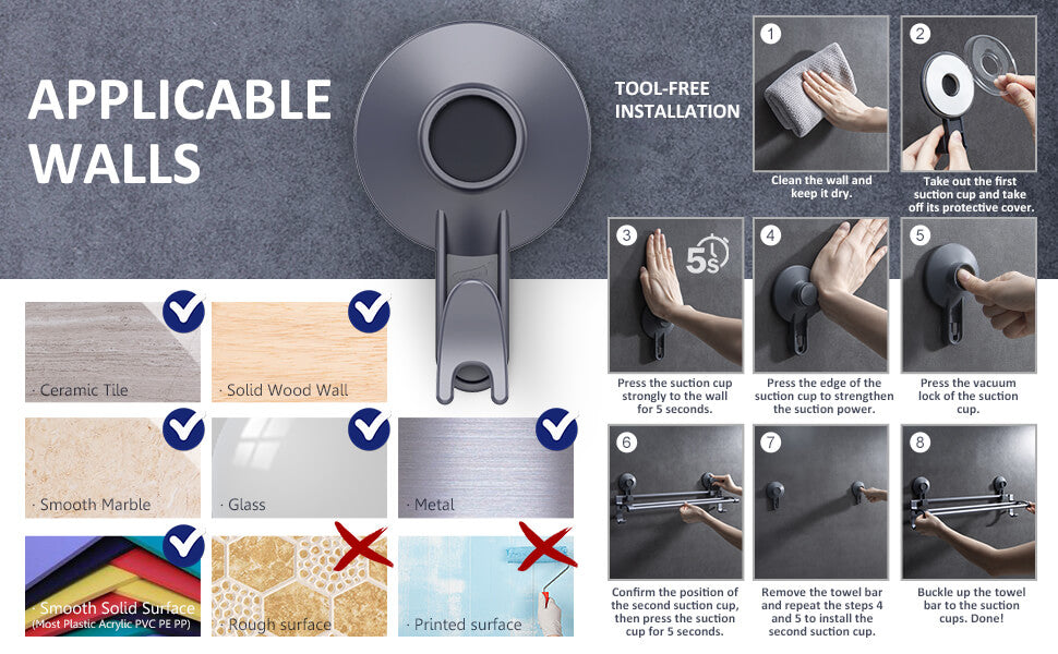 TAILI Space3.0 Heavy Duty Suction Towel Bar #AW838 – view 11