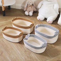 Knotted Handle Woven Cotton Storage Basket  (Set of 2 Sizes)