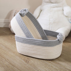 Knotted Handle Woven Cotton Storage Basket  (Set of 2 Sizes)