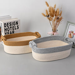 Knotted Handle Woven Cotton Storage Basket  (Set of 2 Sizes)