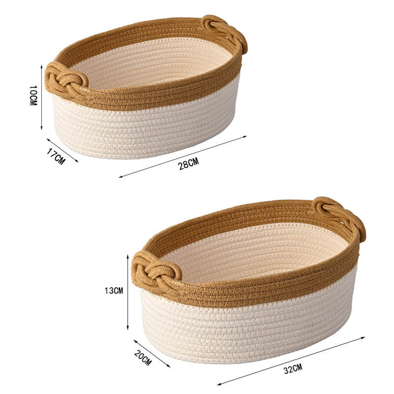 Knotted Handle Woven Cotton Storage Basket  (Set of 2 Sizes)