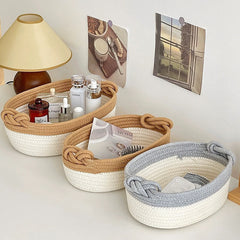 Knotted Handle Woven Cotton Storage Basket  (Set of 2 Sizes)