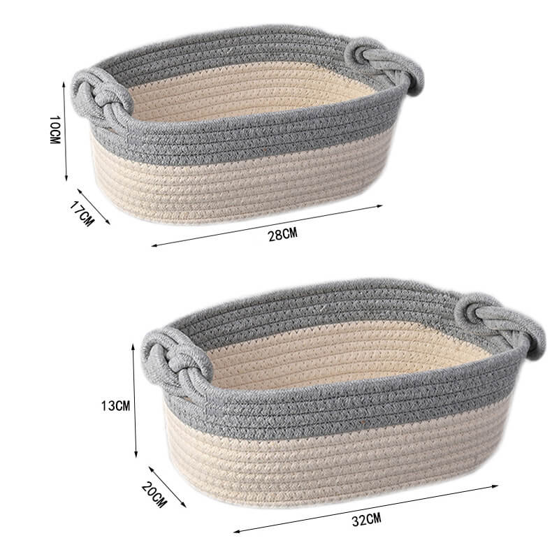 Knotted Handle Woven Cotton Storage Basket  (Set of 2 Sizes)