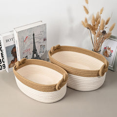 Knotted Handle Woven Cotton Storage Basket  (Set of 2 Sizes)