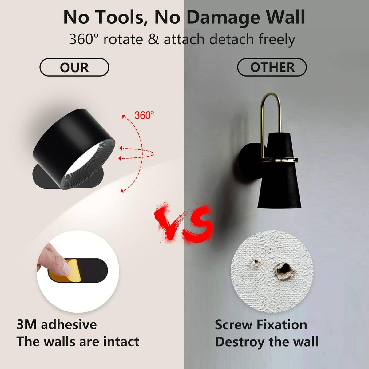 Rechargeable Cordless Rotatable Wall Light – view 3