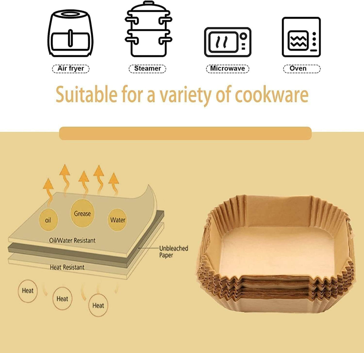 Air Fryer Square Disposable Paper Liners (Pack of 100) – view 2