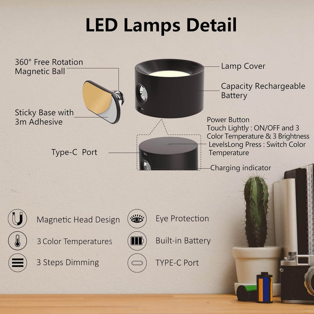 Rechargeable Cordless Rotatable Wall Light – view 4