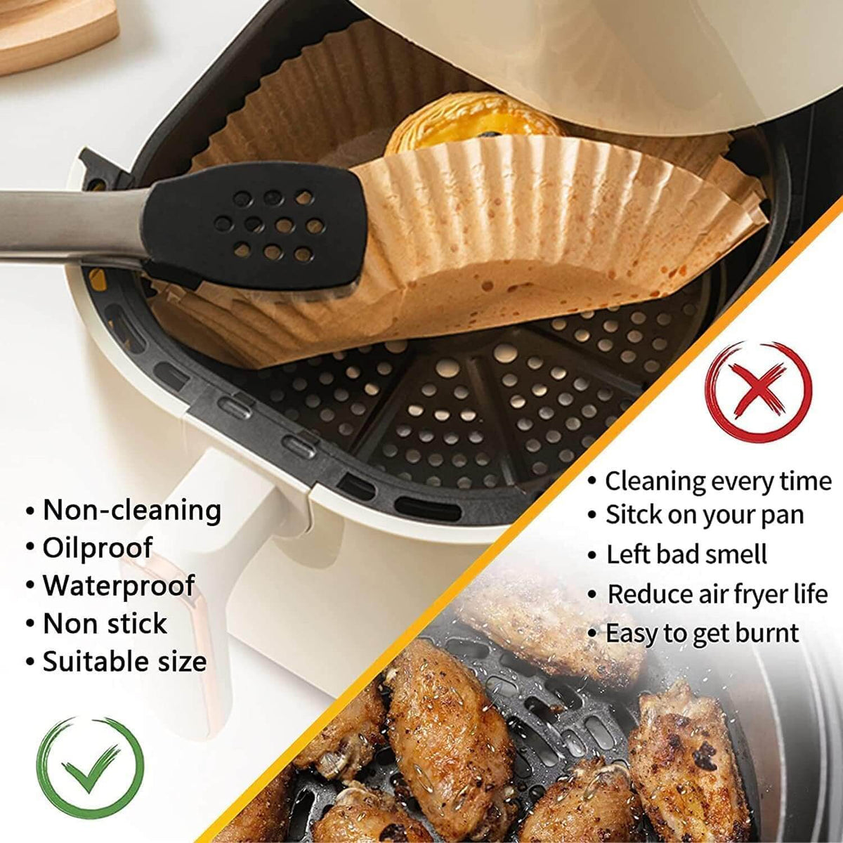 Air Fryer Square Disposable Paper Liners (Pack of 100) – view 3