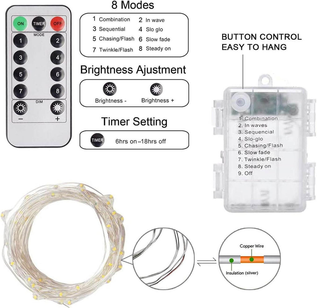 Waterproof IP65 LED Fairy String Lights Battery Operated with Remote – view 3