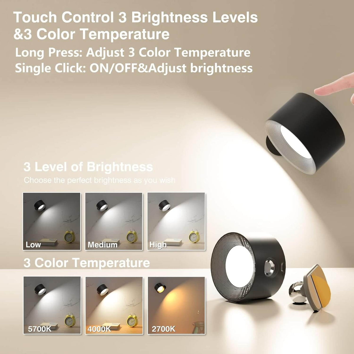 Rechargeable Cordless Rotatable Wall Light – view 2