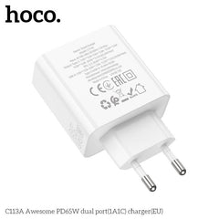 Hoco PD65W Type-C+USB QC3.0 Fast Charger #C113A - Buyrouth