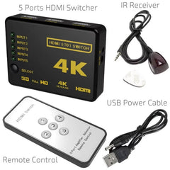 4K HDMI Splitter 5 in 1 Out Switch with Remote