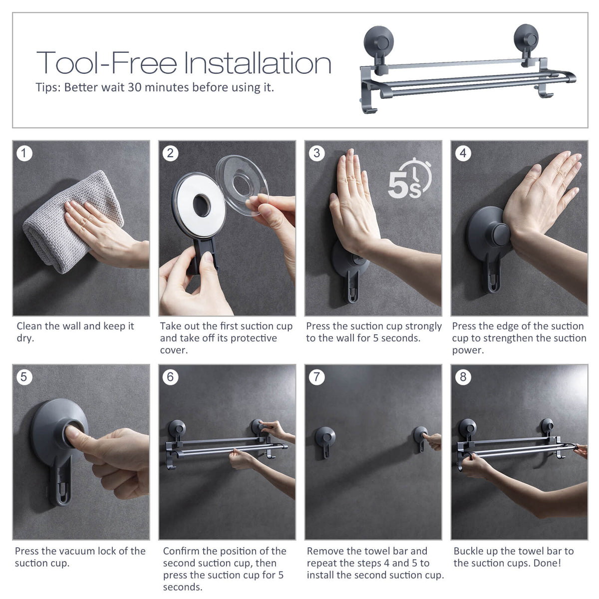 TAILI Space3.0 Heavy Duty Suction Towel Bar #AW838 – view 18