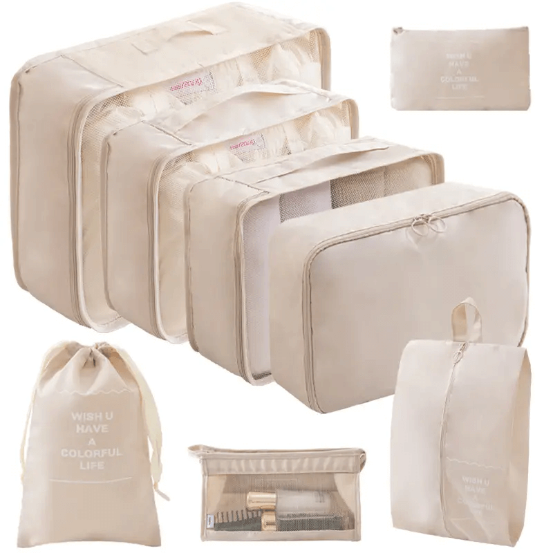 Buy 2 Get 1 Free 8 Piece Travel Packing Cubes Luggage Organizer Bundle – Beige