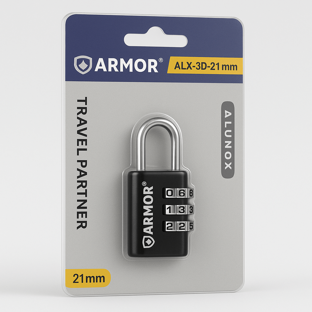 ARMOR 21mm Combination Travel Padlock #ALX3D21