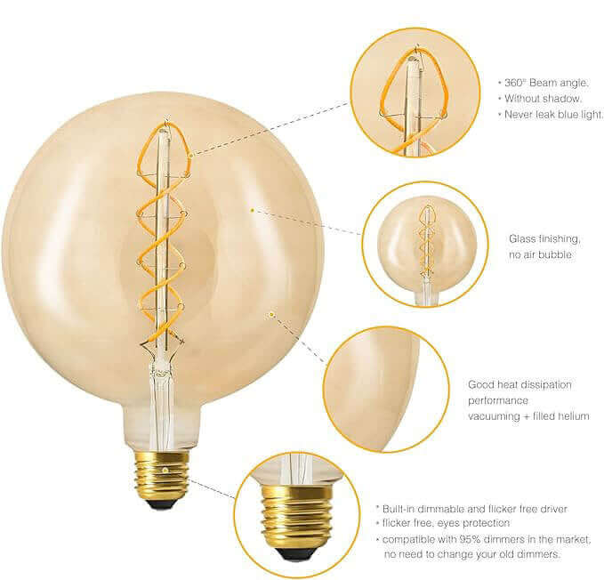 Oversized LED Filament Dimmable Amber Light Bulb #G150