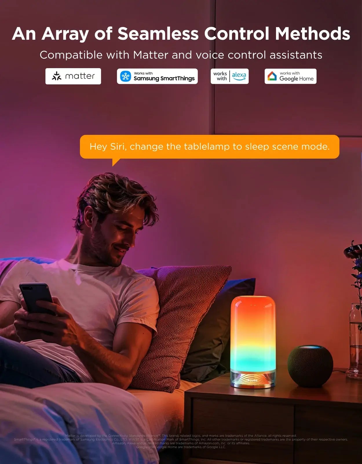 Govee H6022 table lamp showcasing seamless control methods and vibrant RGB lighting in a cozy setting.