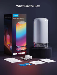 Govee H6022 table lamp displayed with packaging, power adapter, and user manuals on a stylish surface.