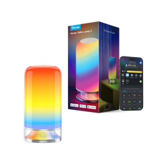 Govee H6022 table lamp showcasing vibrant RGB colors with remote control and packaging.