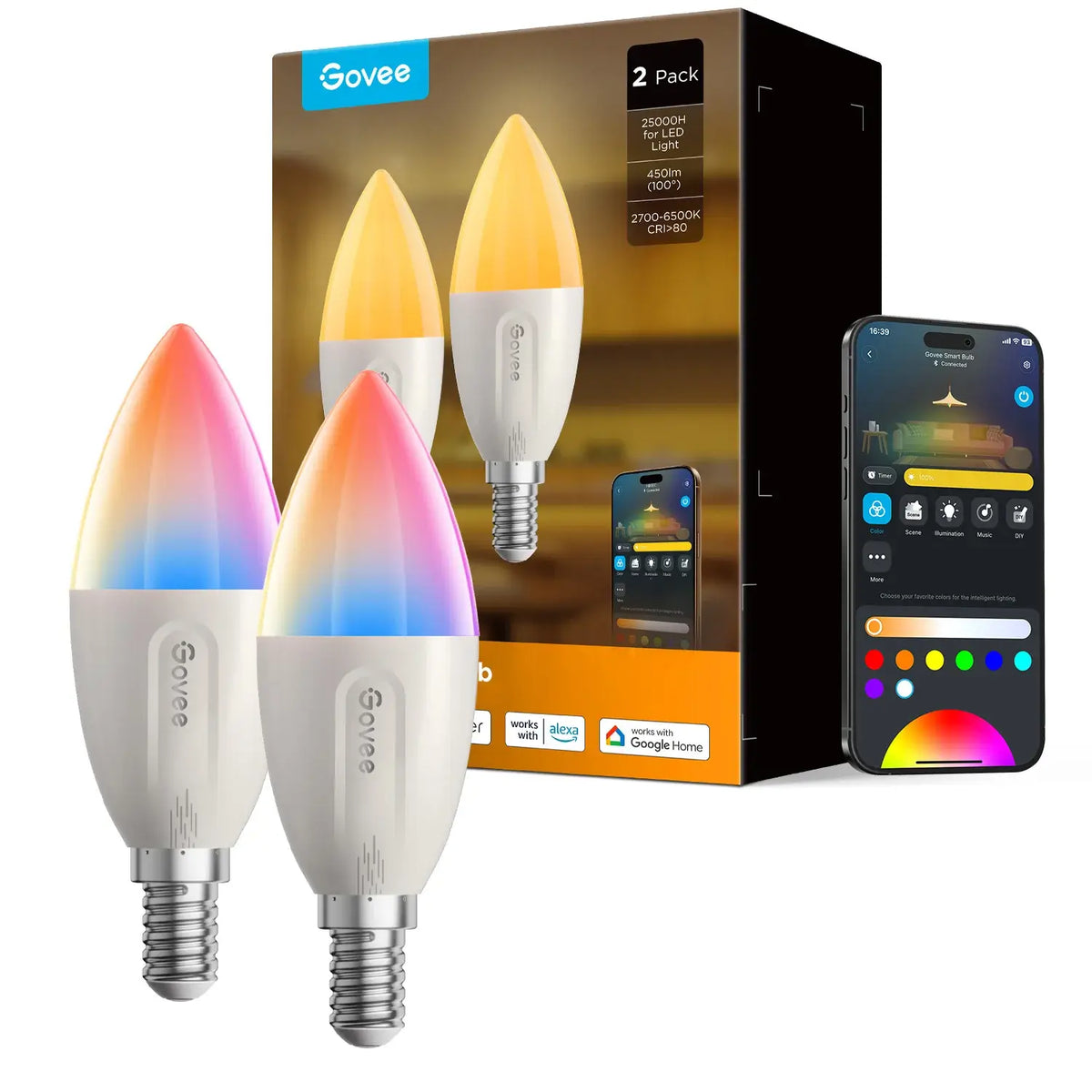 Govee Smart E14 Dimmable LED Light Bulbs (Pack of 2) #H600C