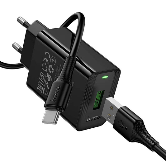 Hoco 18W QC3.0 Fast Charger with USB-C Cable #CS92A