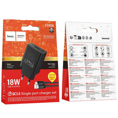 Hoco 18W QC3.0 Fast Charger with USB-C Cable #CS92A