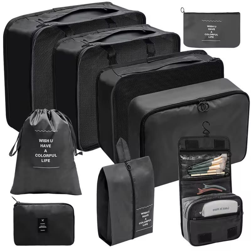 9 Piece Travel Packing Cubes Luggage Organizer – Black