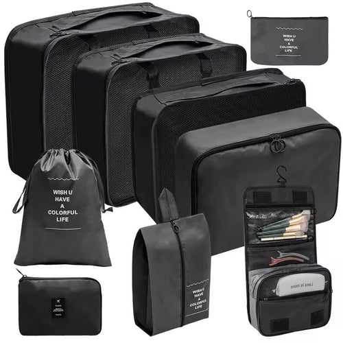 9 Piece Travel Packing Cubes Luggage Organizer – Black