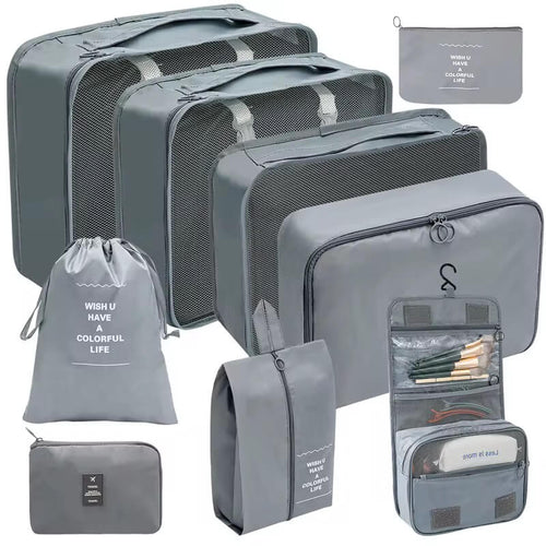 9 Piece Travel Packing Cubes Luggage Organizer – Grey