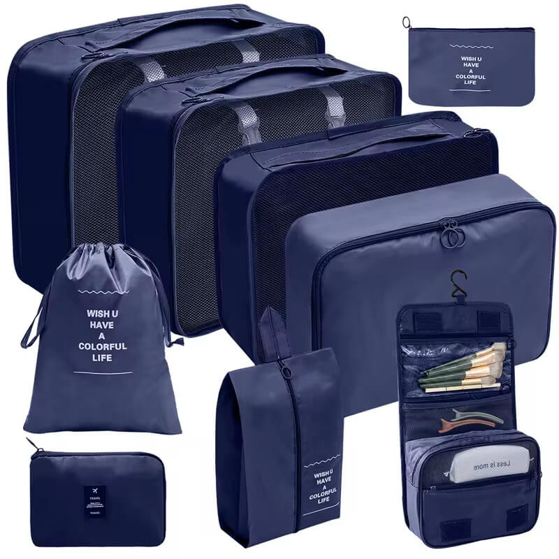 9 Piece Travel Packing Cubes Luggage Organizer – Blue