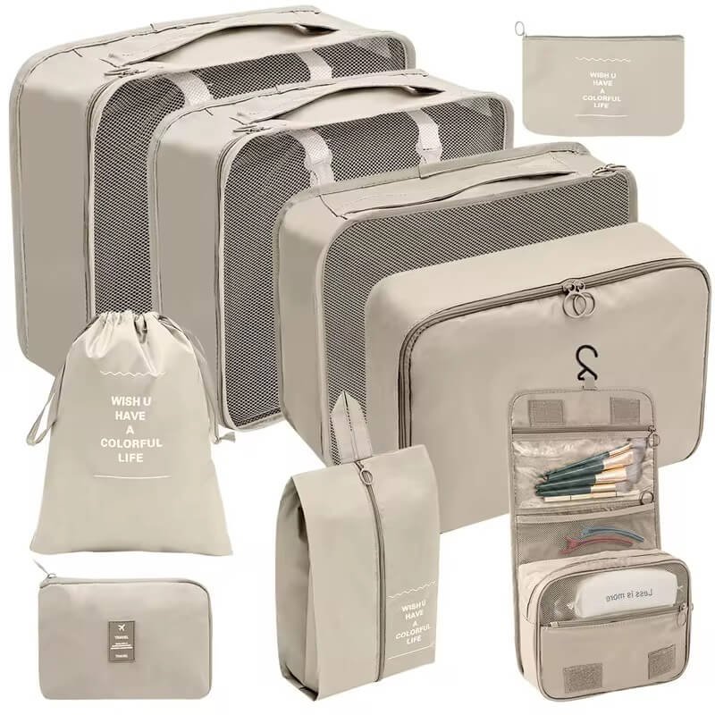 9 Piece Travel Packing Cubes Luggage Organizer – Beige