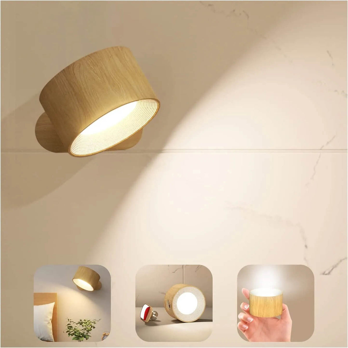 Rechargeable Cordless Rotatable Wall Light – Wood Grain