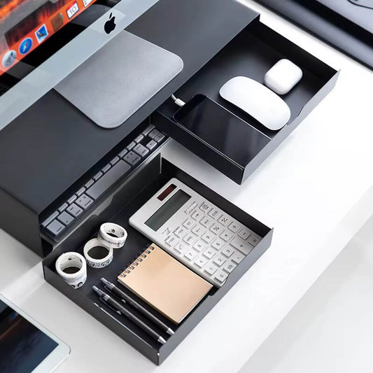 Steel Monitor Stand with Dual Storage Drawers