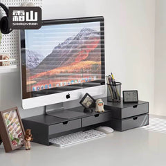 Steel Monitor Stand with Dual Storage Drawers