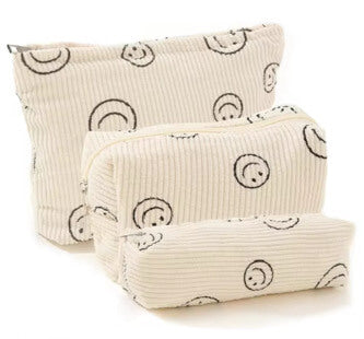3 Piece Corduroy Cosmetic Pouch Makeup Bag Set