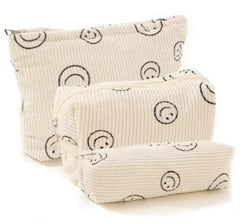 3 Piece Corduroy Cosmetic Pouch Makeup Bag Set
