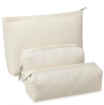 3 Piece Corduroy Cosmetic Pouch Makeup Bag Set