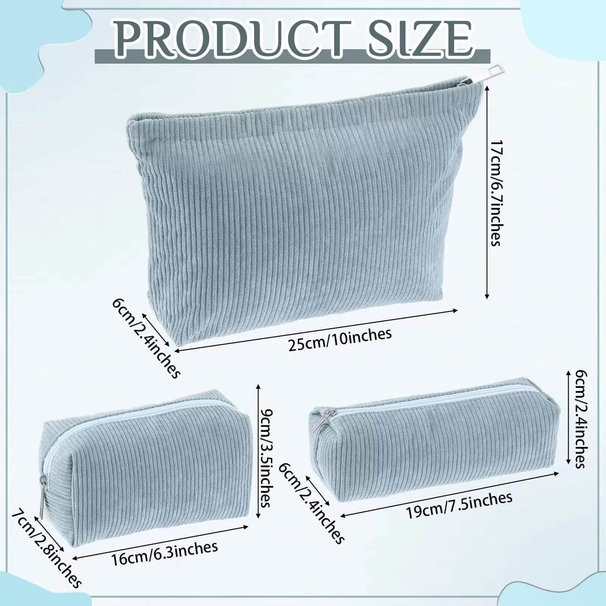 Corduroy Cosmetic Pouch Makeup Bag Set of 3 – view 4