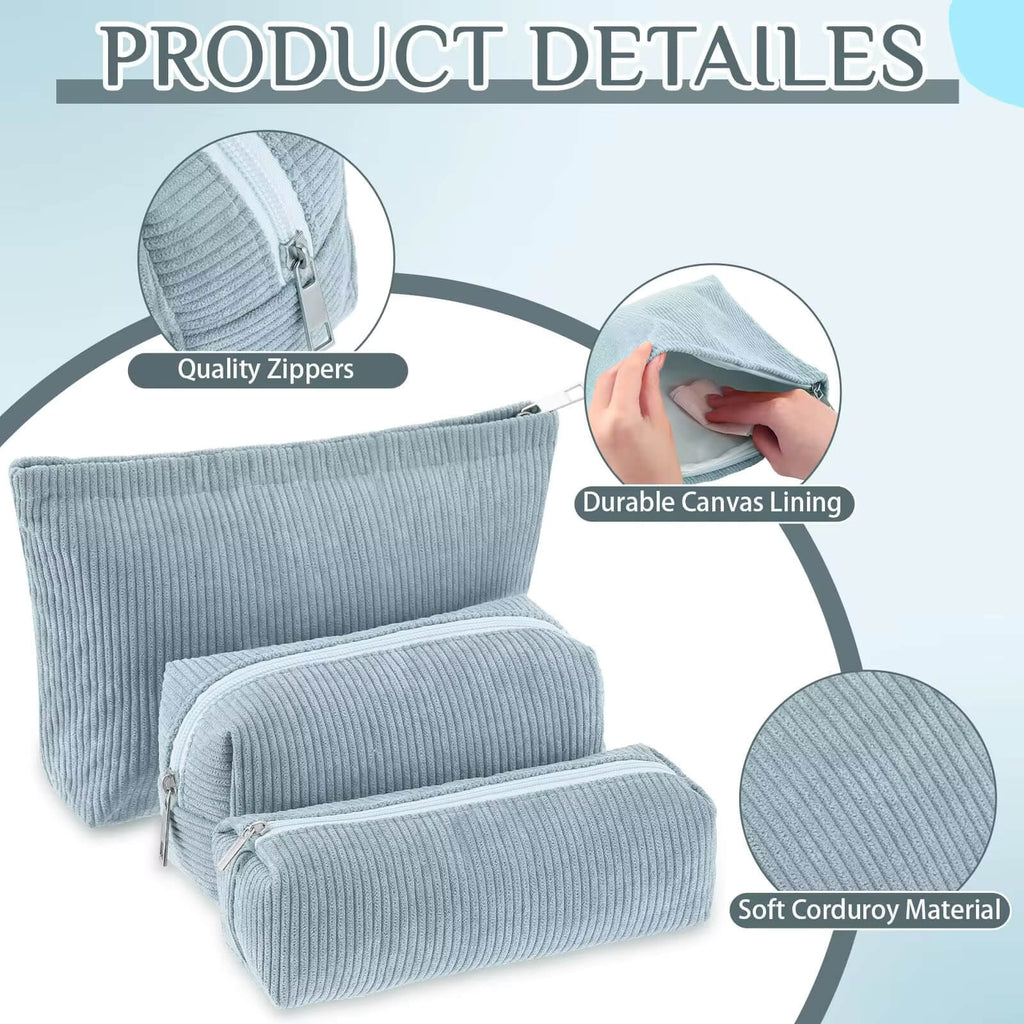 Corduroy Cosmetic Pouch Makeup Bag Set of 3 – view 5
