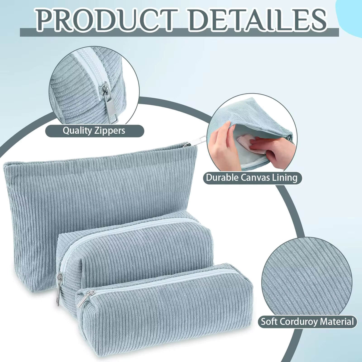 Corduroy Cosmetic Pouch Makeup Bag Set of 3 – view 5