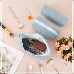 3 Piece Corduroy Cosmetic Pouch Makeup Bag Set