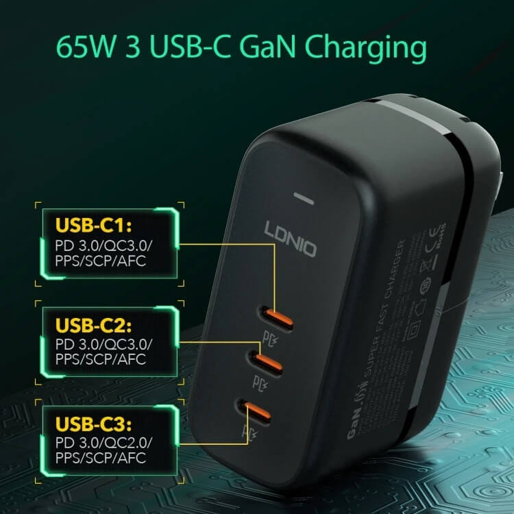 LDNIO 65W GaN Multiport USB C Charger #Q367 – view 3