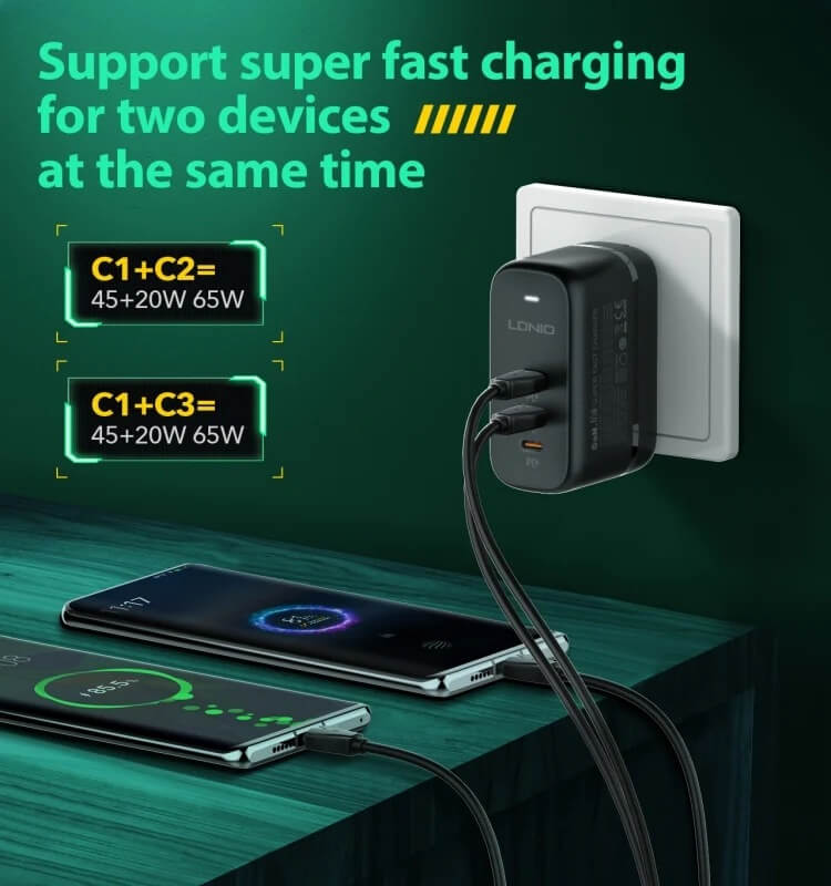 LDNIO 65W GaN Multiport USB C Charger #Q367 – view 4