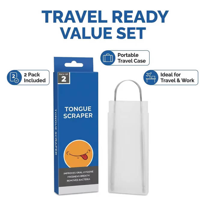 304 Stainless Steel Tongue Scraper with Travel Case