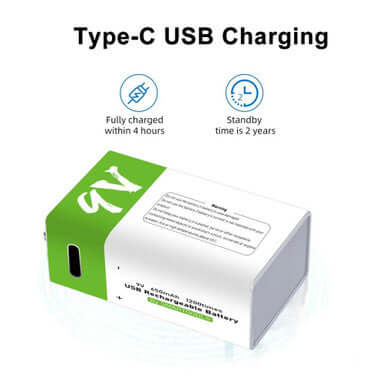 USB C Rechargeable 9V Lithium Battery