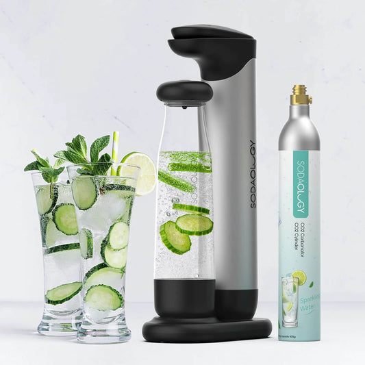 Sodaology Sparkling Water & Soda Maker with Two Bottles + CO₂ Cylinder