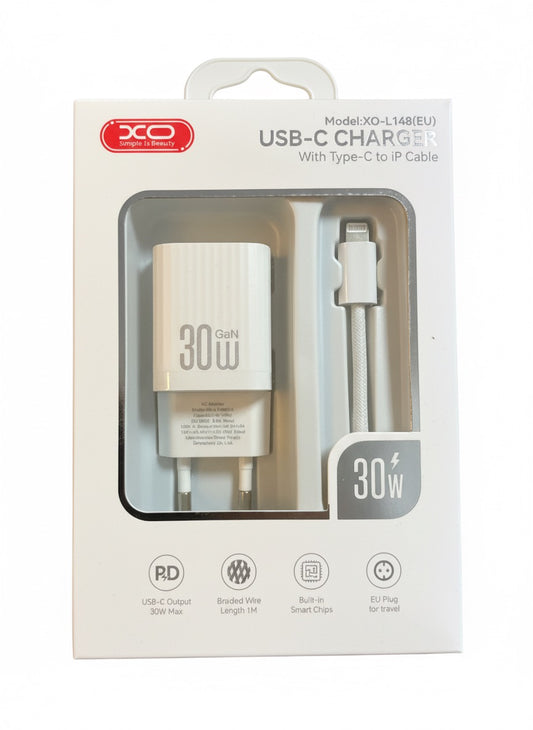 XO PD30W Charging Adapter + Type C to Lightning Cable Set #L148