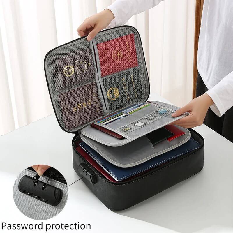 Fire & Waterproof 3 Layer Document Organizer Case with Coded Lock